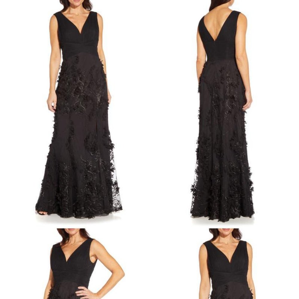 NEW AIDAN MATTOX BY ADRIANNA PAPELL Embroidered Mesh Trumpet Gown 14